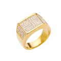 Bague chevalière dorée pour hommes avec cristaux de zircone cubique style hip hop - US 8 / Or + Zirconium Blanc