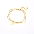 Pulsera de doble capa de acero inoxidable dorado con colgante Lucky y etiqueta K18 - Pulsera Lucky con Cadena Geométrica y de Serpiente (C025) / Dorado