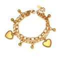 Double-layered 18K gold chain bracelet with heart pendants and polished beads - Heart & Ball Double Layer (C034)
