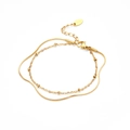 Pulsera de doble capa dorada de serpiente con cuentas y cierre de mosquetón ajustable - Pulsera de Cadena de Serpiente y Cuentas Finas (C030)