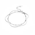 Pulsera de doble capa de acero inoxidable plateado con cadenas de serpiente, perlas y K18 - Pulsera de Cadena de Serpiente y Cadena Fina de Cuentas (C030)