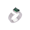 Bague minimaliste en acier argenté ornée d'un zircon rectangulaire vert émeraude - US 6 / Acier + Zirconium Vert