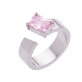 Bague minimaliste en argent avec un grand zircon rose rectangulaire et design ouvert - US 6 / Argent et Zircone Rose