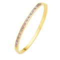 Brazalete dorado de acero inoxidable con fila de piedras de circonita morada rectangular - Versión Estrecha / Estrecho Dorado+Púrpura