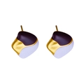 Clou d'oreille galet artistique doré avec émail bicolore violet et blanc élégant - Patchwork Tricolore Géométrique (E215) / E215 Or Noir Blanc
