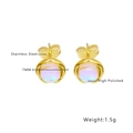 Polished 7mm bead earrings featuring round pink-purple opal stones in a gold finish - Round Iridescent Opal (E254) / 7mm / E254