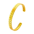 Detailed view of C-shaped golden titanium steel bracelet with wheat pattern texture - Wheat Pattern Gold (HMSZ152 Gold)