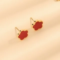 Elegante vergoldete Edelstahl-Blumenohrstecker mit roter Emaille-Beschichtung - Gold + Rote Muschel