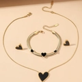 Elegantes Goldschmuck-Set mit schwarzen Herz-Anhängern, Kette und Armband für Damen - Schwarzes Herz Halskette Armband Und Ohrringe