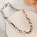 Unisex titanium steel curb chain necklace with polished rectangular link design - X869 Square Link Necklace / Steel