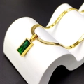 Elegant gold snake chain necklace featuring a rectangular emerald zircon pendant on wave base - Gold Emerald Green