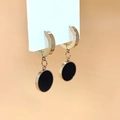 Élégantes boucles d'oreilles créoles en titane or rose 18K avec incrustation noire - Disque Noir Rond (E011) / Or rose