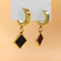 Minimalistische 18K Roségold Titanstahl-Ohrringe mit schwarzen Rauten-Anhängern - Square Black Plate (E012) / Gold