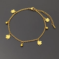 Fußkettchen aus Titanstahl in Gold mit Kleeblatt-Anhängern und polierten Perlen für Damen - Kleeblatt Glückskugel Fußkettchen Gold