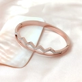 Rose gold stainless steel geometric zigzag bangle with sparkling inlaid zircon stones - Rose Gold