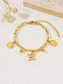 Bracelet hip-hop en acier titane doré avec pendentif H et breloques de pièces - Lettre Reine H (-S4001H) / Or