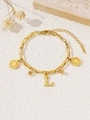 Bracelet chaîne hip-hop en acier titane doré avec pièces de monnaie Elizabeth et pendentif L - Lettre Reine L (S4001L) / Or