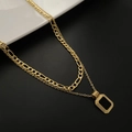 Double-layered 18K gold plated titanium necklace with Figaro chain and black rectangle pendant - 05-I 16 Double Layer Square Pendant Gold