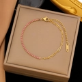 Bracciale in acciaio inossidabile dorato con zircone rosa e catena regolabile - Oro con Zirconia Rosa