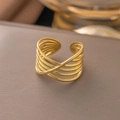 Anello aperto multistrato in acciaio inossidabile dorato con linee incrociate - Anello Linee Incrociate Oro