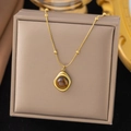 Golden tiger eye necklace with stainless steel snake chain on a brown jewelry display box - Geometric Tiger Eye Style (H95)
