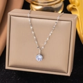 Elegant six-prong solitaire diamond necklace on champagne gold luxury gift box - Single Rhinestone Necklace (8190) / Silver