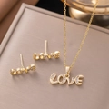 Gold-plated LOVE letter jewelry set with necklace and earrings featuring micro-set zircons - Letter LOVE Set (8231) / Gold