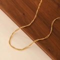 Double-layered 18k gold-plated beaded chain and twisted snake bone necklace in gold - Bead Snake Chain Necklace (H149) / Gold