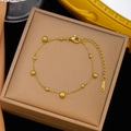 18K vergoldetes Edelstahl-Perlenarmband mit verstellbarem Karabinerverschluss - Armband / Gold