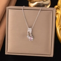 Pink star pendant necklace with cubic zirconia rings and silver s925 clavicle chain - Pink Diamond Star Style (8296)