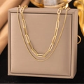 Chic double-layered gold stainless steel necklace with paperclip and snake chain - Cross Chain + Snake Chain (H156) Gold