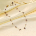 Gold necklace featuring natural purple gemstone chips and a delicate stainless steel chain - Irregular Purple Stone Necklace (H6064) / Gold