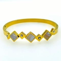 Bracelet jonc en acier titane plaqué or 18K avec incrustations de nacre et cristaux - Bracelet Jonc Géométrique en Nacre (Z228A) / Or