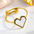 Bague cœur dorée ajustable avec design à double anneau et détail en incrustation blanche - Ouvert Réglable