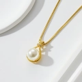 Elegant gold box chain necklace featuring a white pearl and sparkling crystal pendant - Pearl Lucky Bag - Box Chain - Gold