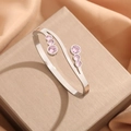 Bracelet S en acier inoxydable élégant avec pierres de zircon rose sur soie champagne - Ton Argent (Z270B Strass Rose Rond)