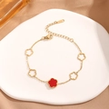 Elegant gold titanium steel bracelet with red floral pendant and hollow flower charms - Five-Petal Single-Sided Red Shell (S519)