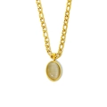 Détail de chaîne Figaro dorée avec pendentif ovale en pierre à effet œil de chat - Or Zirconium Beige (X1221)