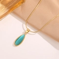 Retro titanium steel necklace with blue heart pendant on golden snake chain - Blue Heart Necklace (Gold)