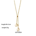 Gold plated stainless steel Y-chain necklace with two white pearl pendants for women - Chain Pearl Necklace / Gold