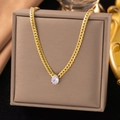 Collier en titane plaqué or 18K avec pendentif goutte en zircon et chaîne à maillons - Goutte d'Eau Chaîne Fouet (H1337) Or