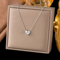 Luxury silver heart pendant necklace with pink zircon on an elegant jewelry display stand - XLH1133 White Diamond Heart / Steel