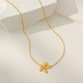 18K gold plated stainless steel flower pendant necklace with textured petals on white stand - Five-petal Flower Necklace (QYH346) / Gold