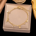 Dubbellaagse roestvrijstalen enkelband met gouden ster, maan en fonkelende steentjes - Dubbele Laag Enkele Diamant Ster Maan Stijl (B95)