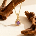 Elegant gold teardrop necklace featuring a purple zircon pendant on a dainty chain - Water Drop Style (8312) / Gold