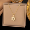 Golden titanium steel moon necklace with flower projection pendant on luxury gift box - Gold