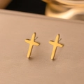 Spiegelpolierte 18k vergoldete Kreuzohrstecker mit minimalistischem Metallfinish - Gold Kreuzohrring Stil (EHG388)