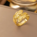 Anello regolabile a doppia foglia dorata in acciaio inossidabile 304 lucido - Anello Piuma Oro