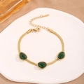 Collier maille serpent en acier inoxydable doré 18K avec pierres vertes émeraude - Bracelet avec trois strass verts irréguliers (S4144) / Or