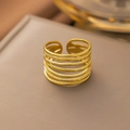 Goldener mehrlagiger Edelstahlring mit Hammerschlag-Textur und offenem verstellbarem Design - Mehrschichtiger Wickelring Gold
